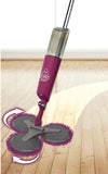 Triple microfiber mop with rotating spray heads and extendable arm