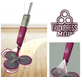 Triple microfiber mop with rotating spray heads and extendable arm