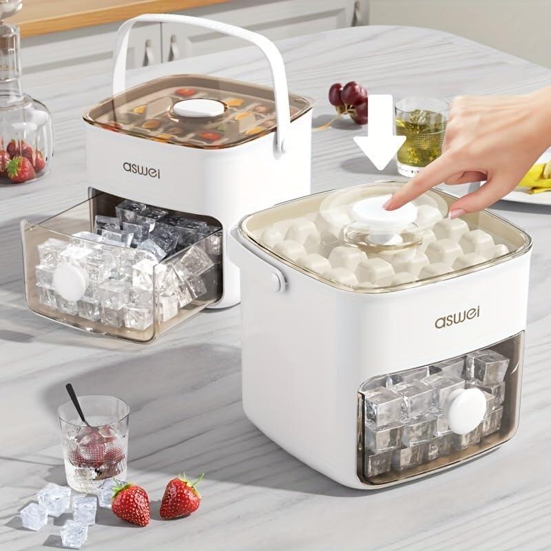 Máquina para Hacer Cubitos de Hielo 2 en 1 con Bandeja y Tapa – Práctica, Moderna y Eficiente