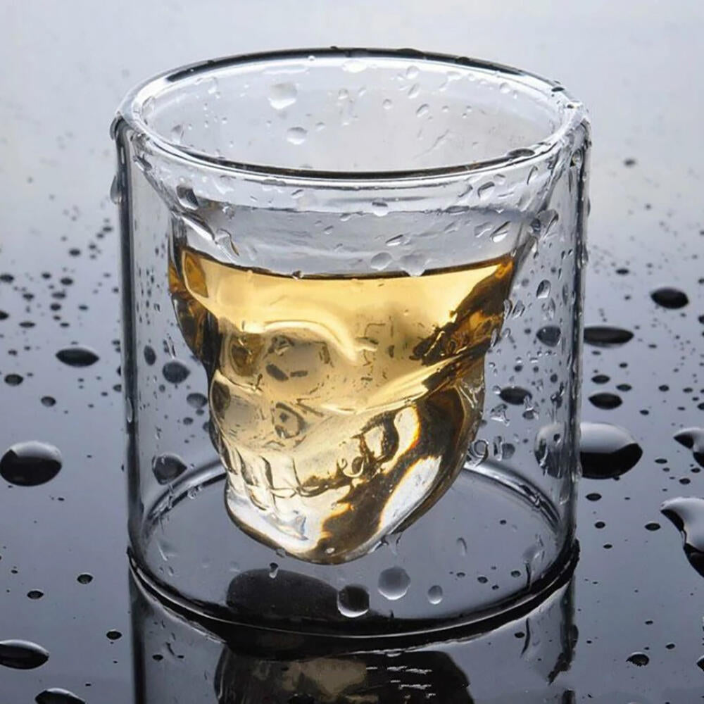 Juego de 3 vasos de chupito de cristal en forma de calavera en 3D de 130 ml