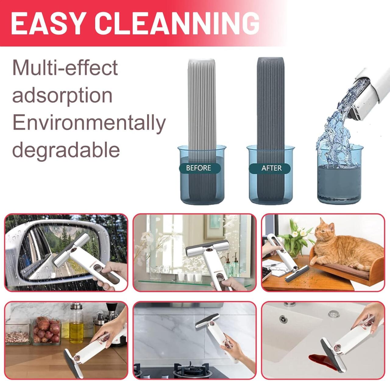 Mini esfregona de mesa para limpeza de azulejos e paredes, com sistema de torção automática.