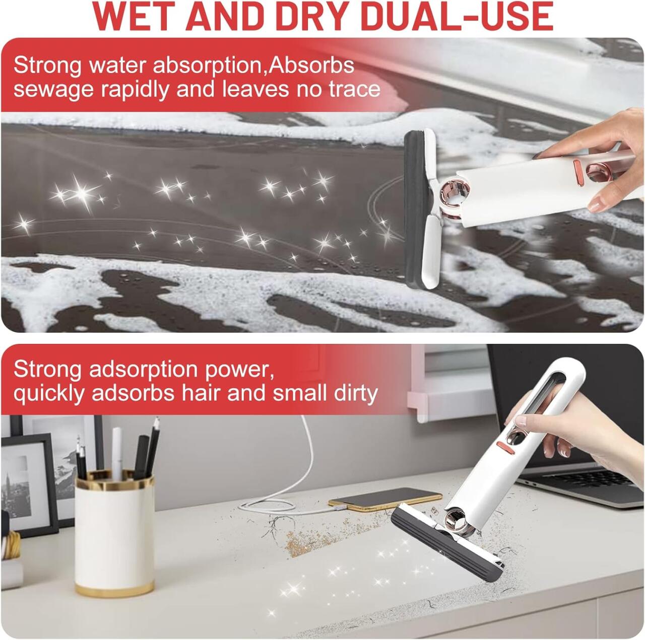 Mini esfregona de mesa para limpeza de azulejos e paredes, com sistema de torção automática.