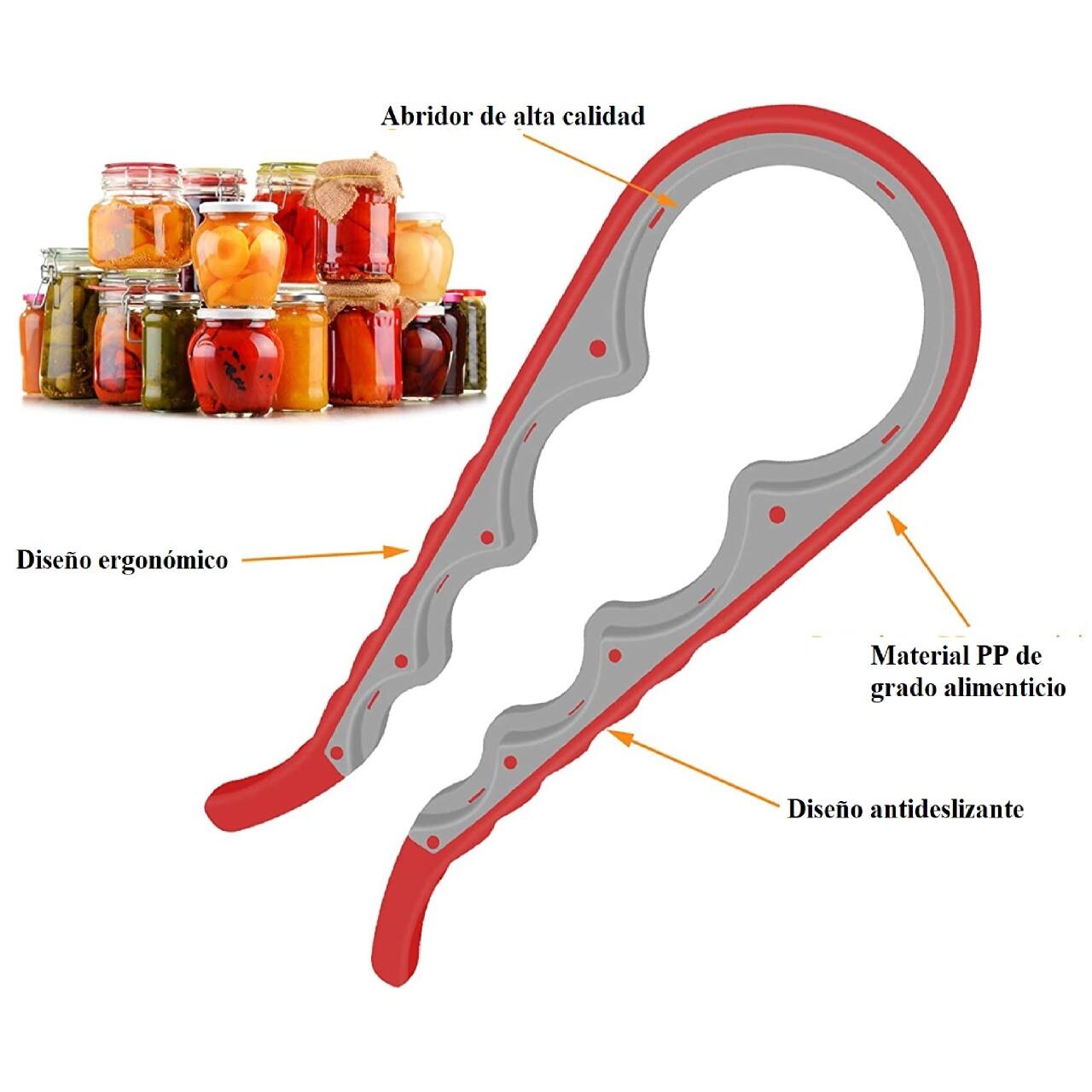 Abridor de frascos e tampas com apoio para os dedos, ideal para idosos com pouca força nas mãos, abre-cápsulas multifuncional 4 em 1. 