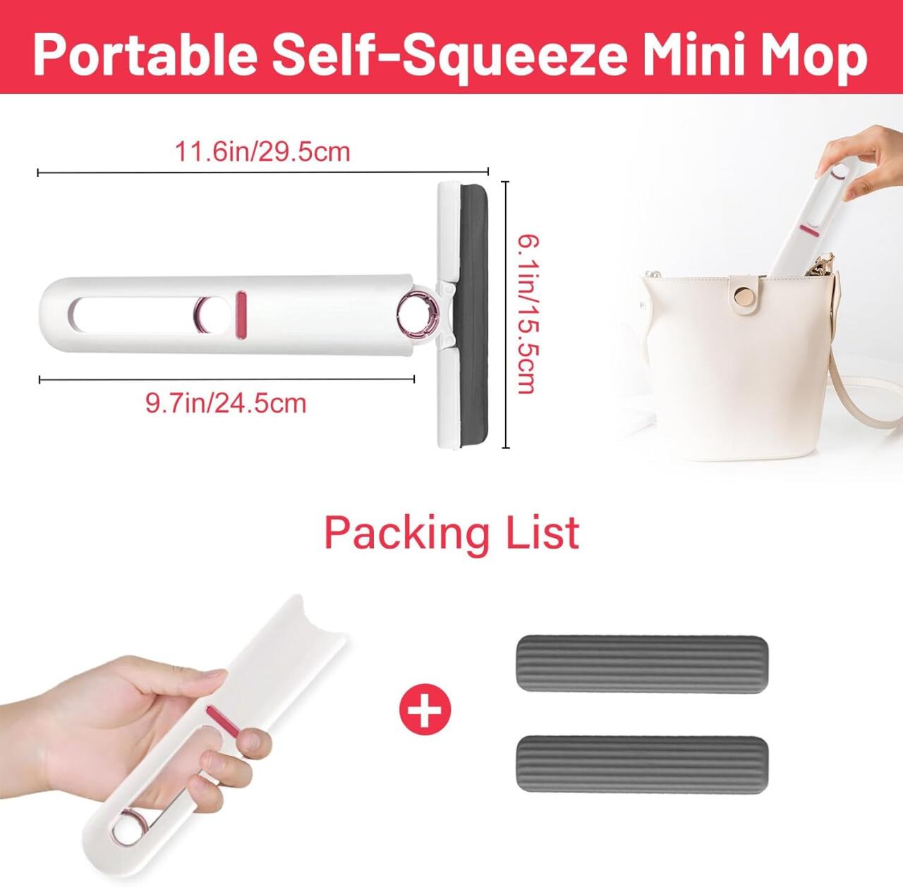 Mini esfregona de mesa para limpeza de azulejos e paredes, com sistema de torção automática.