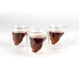 Juego de 3 vasos de chupito de cristal en forma de calavera en 3D de 130 ml
