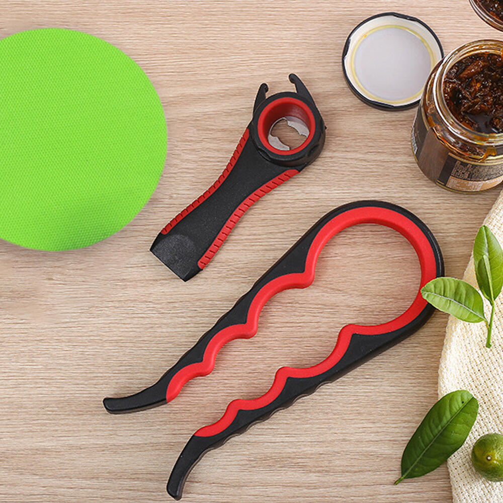 Abridor de frascos e tampas com apoio para os dedos, ideal para idosos com pouca força nas mãos, abre-cápsulas multifuncional 4 em 1. 